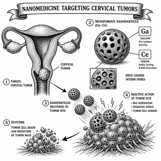 Illustration for Gallium-Cerium Nanomedicine Takes Aim at Cervical Tumors, But Let’s Not Toss the Scalpel Yet