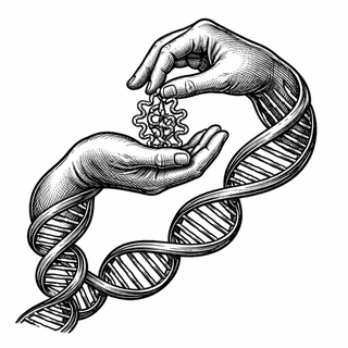 Illustration for DNA With a Side Hustle: Teaching Genetic Material to Hunt Down Bad Proteins